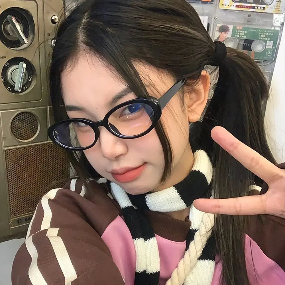 نظارات سوداء مضادة للضوء الأزرق، ملابس العين بدون مواد مكياج، نظارات قراءة بيضاوية الشكل لحماية العين، نظارات عتيقة، مكتب الدراسة #3