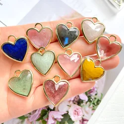 5pcs Gold-Plated Bezel Labradorite Amethyst Quartz Crystal Stone Heart Pendants for Earring Necklace Bracelet  Jewelry Making