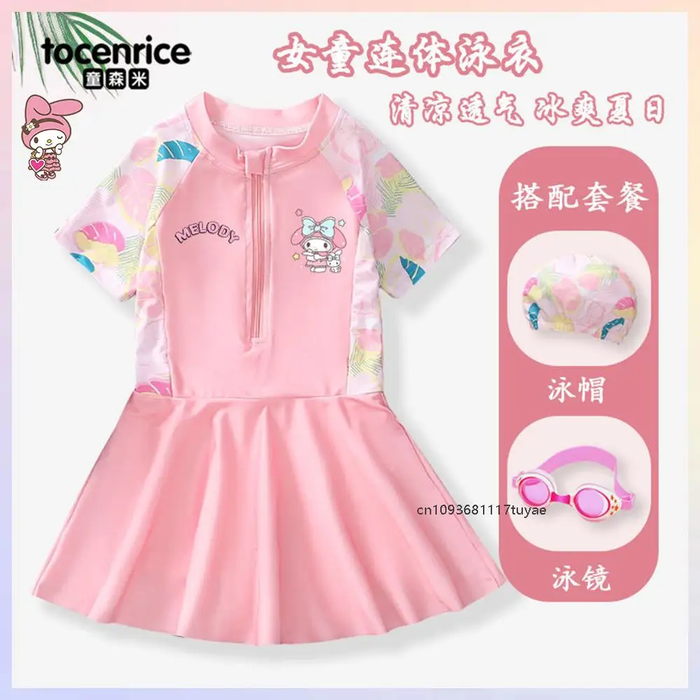 

My Melody Cinnamoroll Girl's Swimsuit Sanrios Kawaii Anime Professional Training Quick-Drying Sunscreen Swimwear Beach Clothes