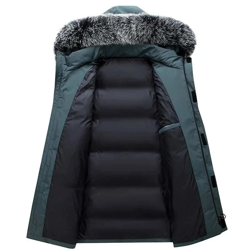 Donsjack Jassen Heren Lang Winddicht Warm Wit Eendendons Capuchon Parka Man Winter Overjas Puffer Jas Herenkleding