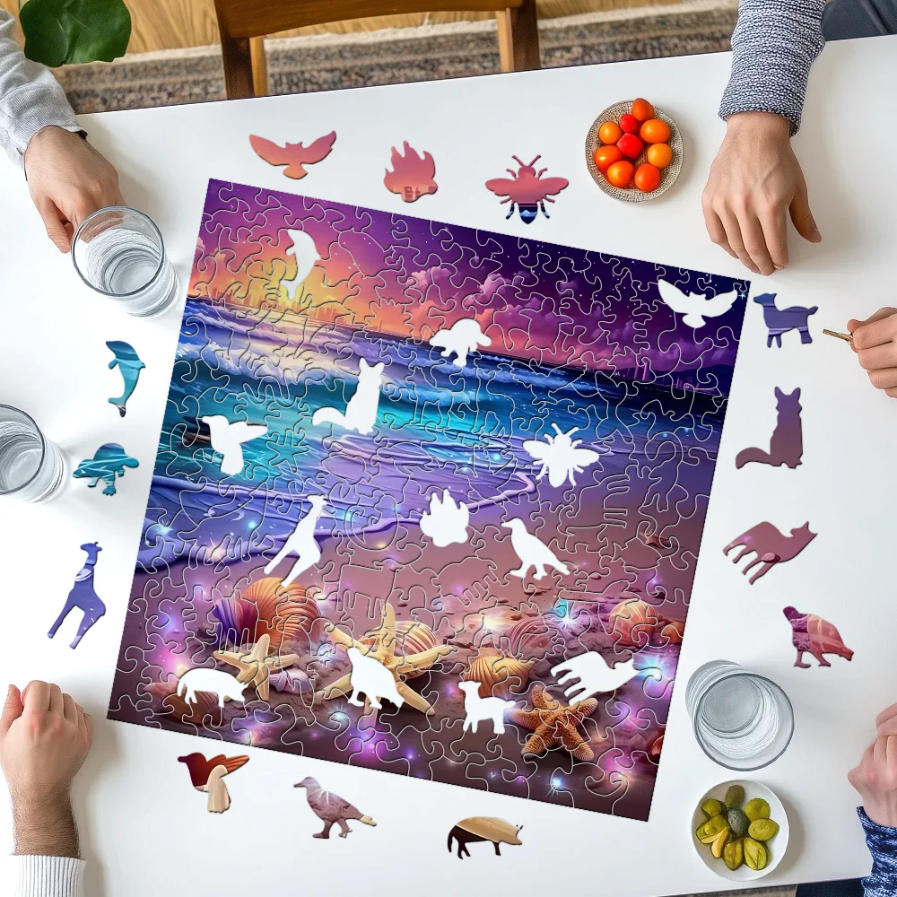 Quebra-cabeça de madeira Starfish Beach – Desafio artístico premium para adolescentes e adultos |   Jogo e presente para família com tema costeiro de última geração