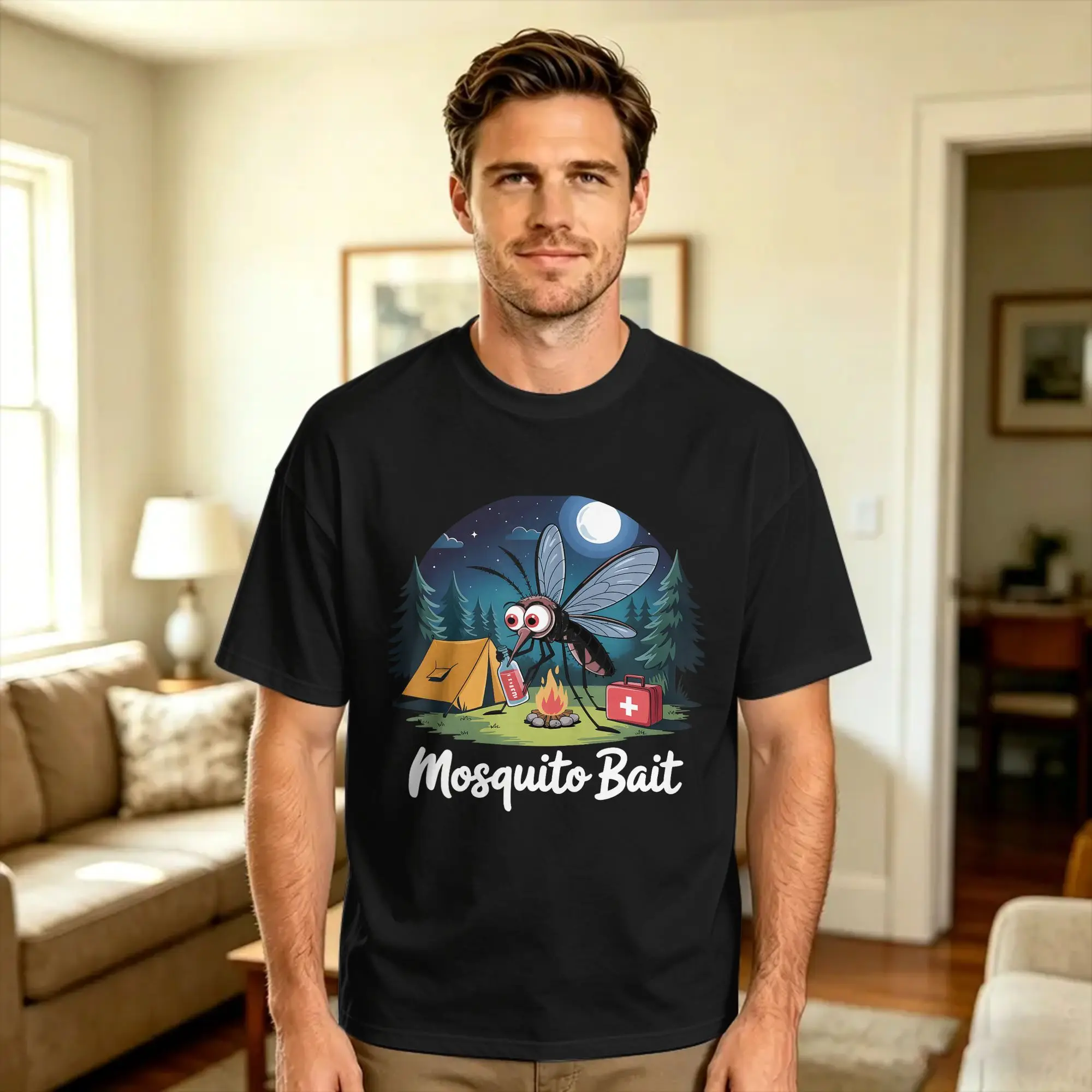 Camping Mosquito Bait Campfire Camper Summer  T-Shirt Men  Streetwear T-Shirts Beach O Neck Novelty Tee Shirt Oversize Tops