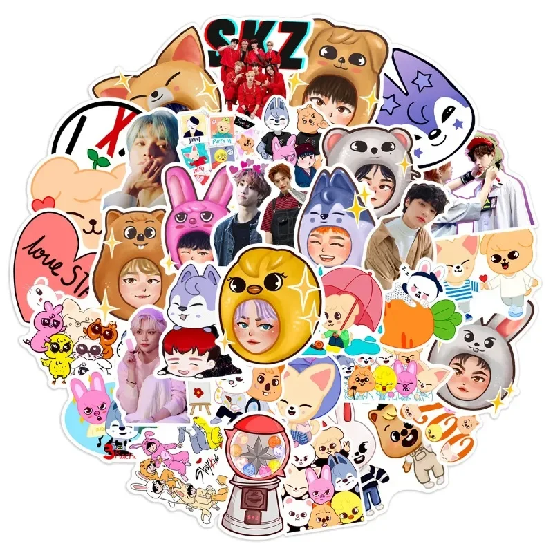 MINISO 50pcs Skz Stickers Scrapbooking Laptop Notebook Cartoon Suitcase Graffiti Sticker Decals for Kids Girl Stray Gifts