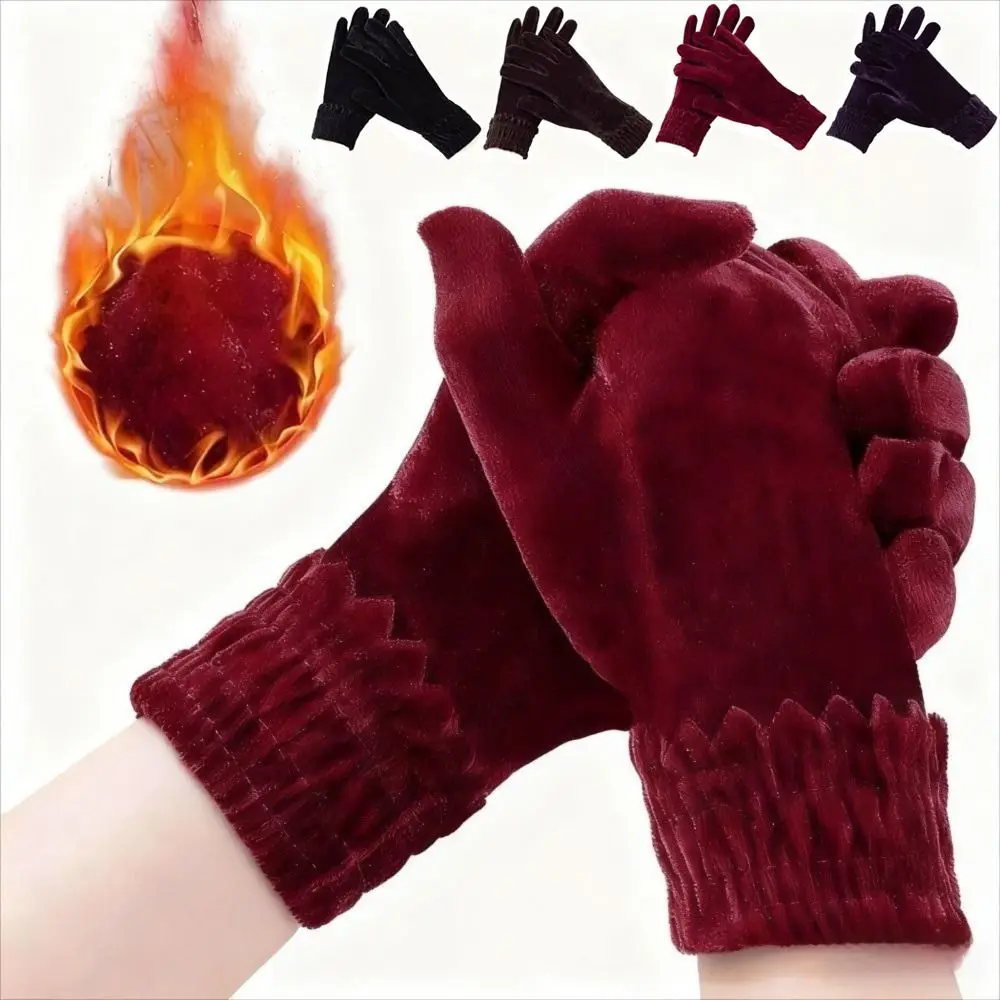 جديد قفازات مخملية سميكة بلون فروي قفازات دافئة ركوب القيادة قفازات الخريف الشتاء قفازات كاملة الأصابع #2