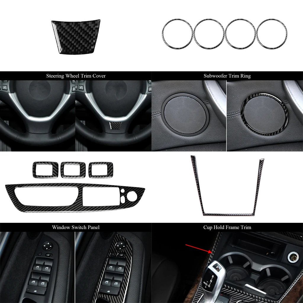 Stick-on Real Carbon Fiber Pillar Post Nerf Bar Steering Wheel Dashboard Air Vent Trim Cover Overlay for BMW X5 E70 X6 E71 E72