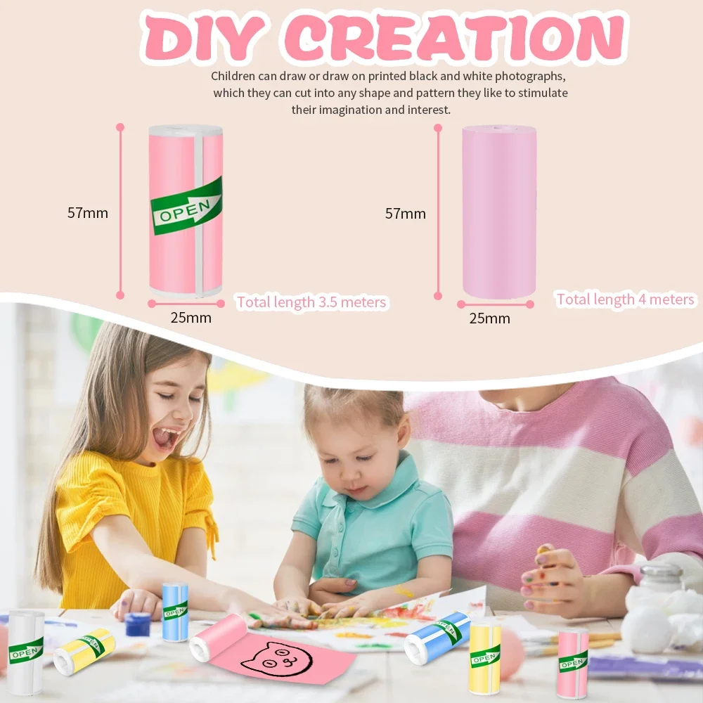 

57x25mm Colorful BPA-Free Thermal Paper Self-Adhesive for Kids Scrapbooks/Instant Camera/Portable Printers, Crafts/School Labels
