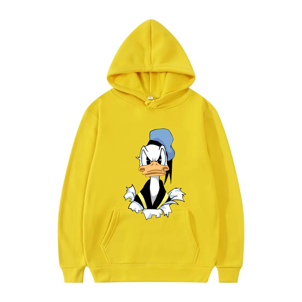 Kapuzen pullover lose lässige Paar ins Cartoon Disney Donald Ente Print Top 18-24y weiß beige Sweatshirt Hoodie minimalist ischen Tops