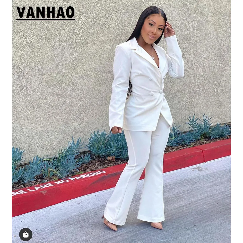 VANHAO Autumn Solid Color Female Two Piece Set Fashion Office Wear Women Suit Casual Lady Business Suits Wholesale Dropshipping