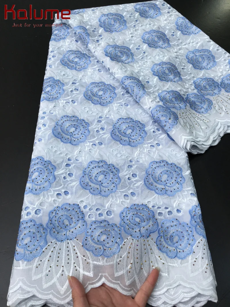 Kalume Nigerian Cotton Lace Fabric with Stones 2025 Newly African Swiss Voile Lace Fabric for Sewing Women Evening Party F4238