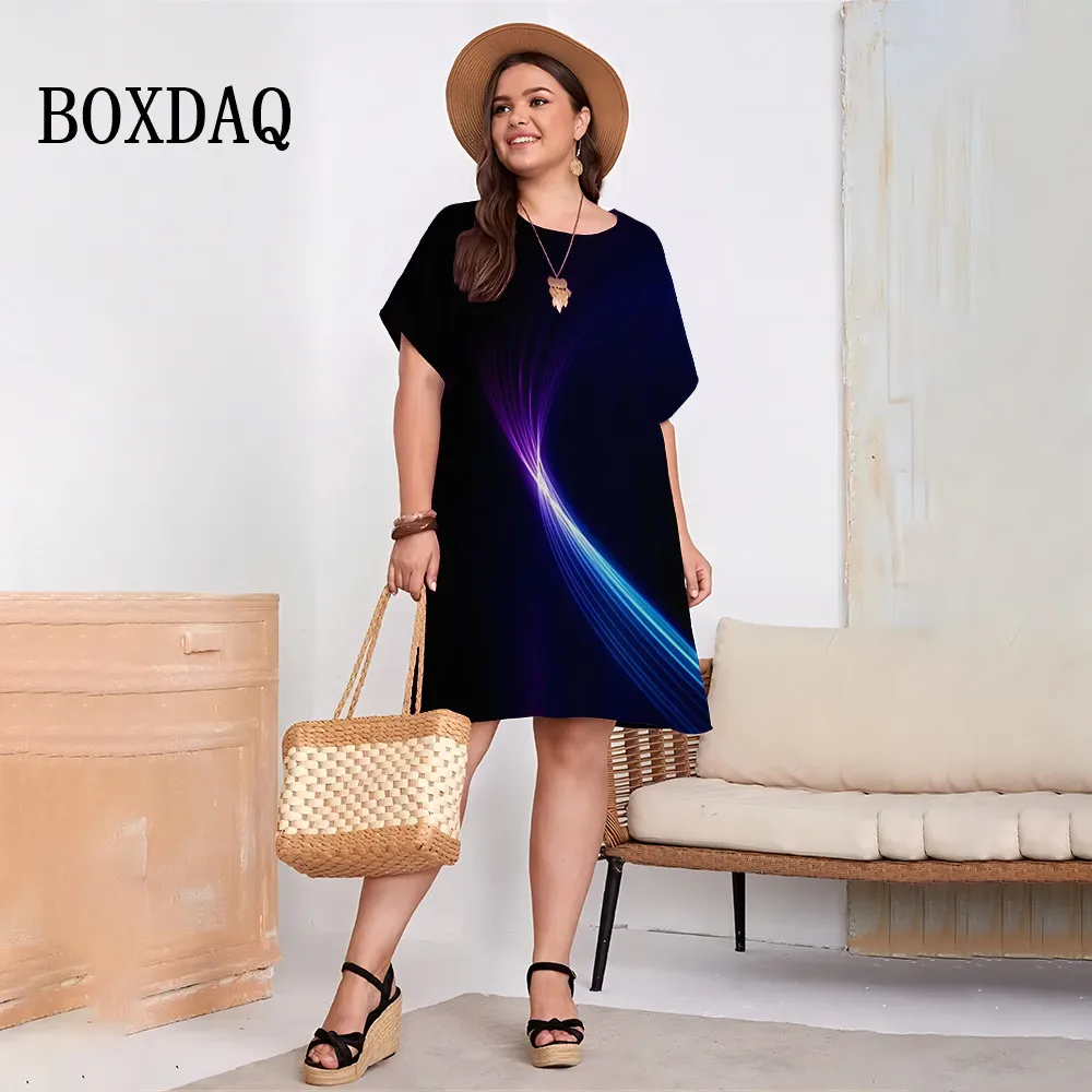 Plus Size Women Clothing 7XL 8XL 9XL Summer Short Sleeve Loose Large Size Dress Casual O-Neck Gradient Print Sundress Ladies 6XL