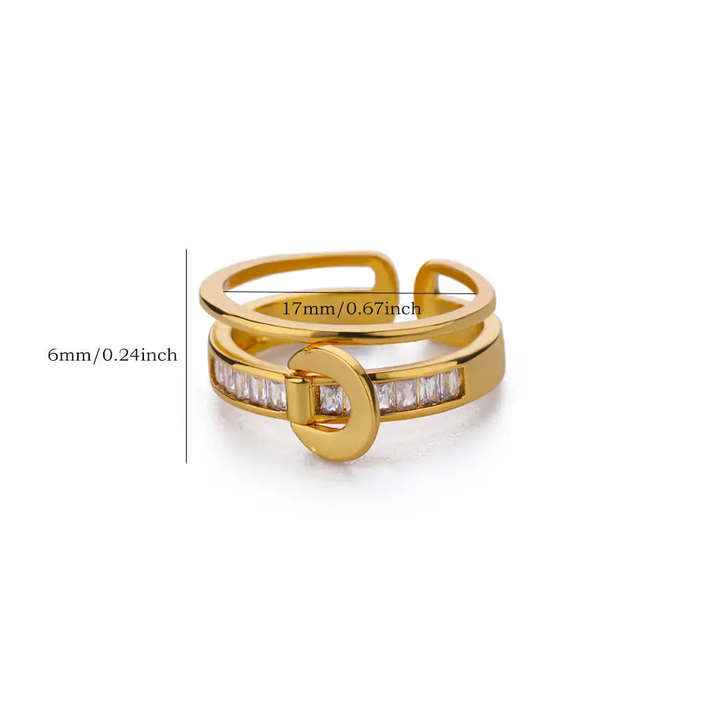 خواتم زركون نسائية بطبقتين ، خاتم فولاذ مقاوم للصدأ قابل للتعديل ، هدية مجوهرات زفاف فاخرة ، اتجاه جديد بسيط