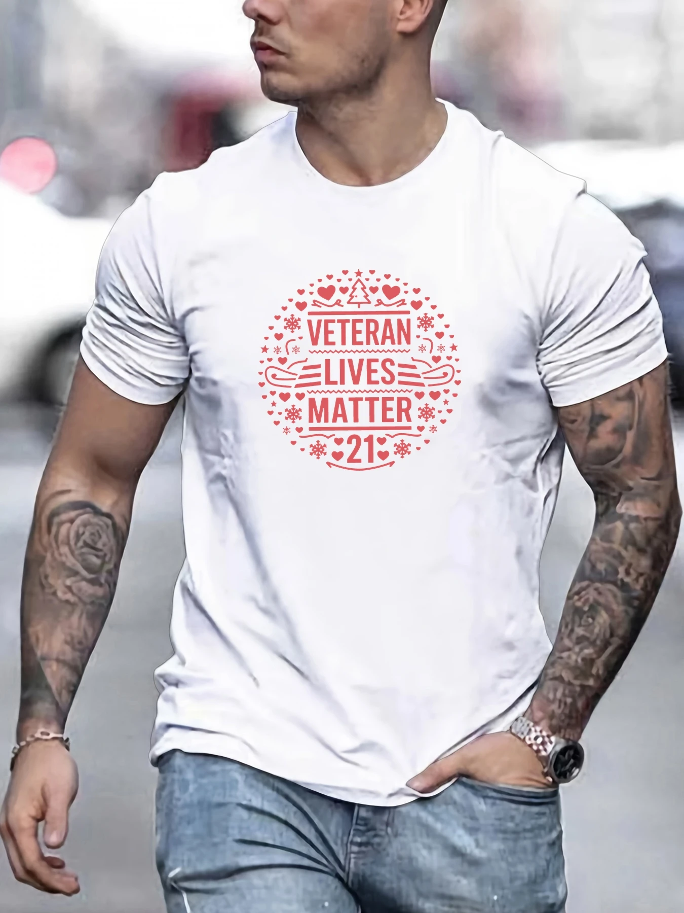 

Men's Short Sleeve T-Shirt Veteran Lives Matter 21 Graphic Print Patriotic Casual Streetwear Summer Fashion Trendy Top Tee
