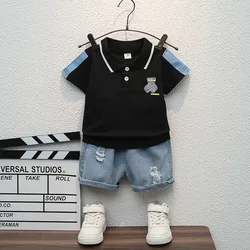 Children Summer Fashion Baby Boys Clothes Cartoon Bear T-shirt Denim Shorts 2pcs/sets Kids Outfits Costume Casual Sports Suit