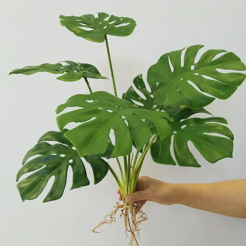 32 "große Gefälschte Pflanzen Tropical Monstera Künstliche Palme Kunststoff Blatt Wasser Anlage für Büro Schreibtisch Home Garten Grün decor – Detail 6