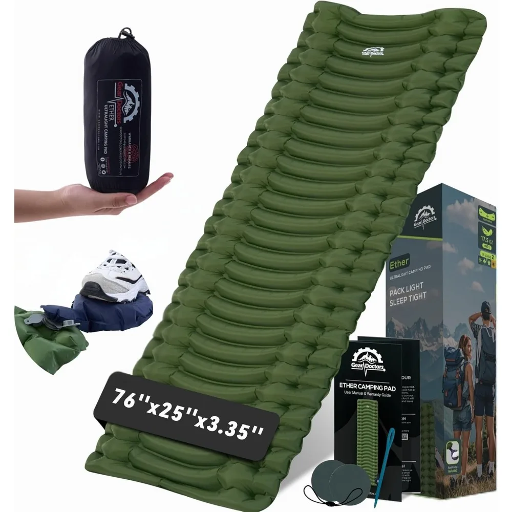 geardoctors® ether ultralight sleeping pad 17.5oz – compact camping air mattress – inflatable sleeping mat for backpacking, hiki
