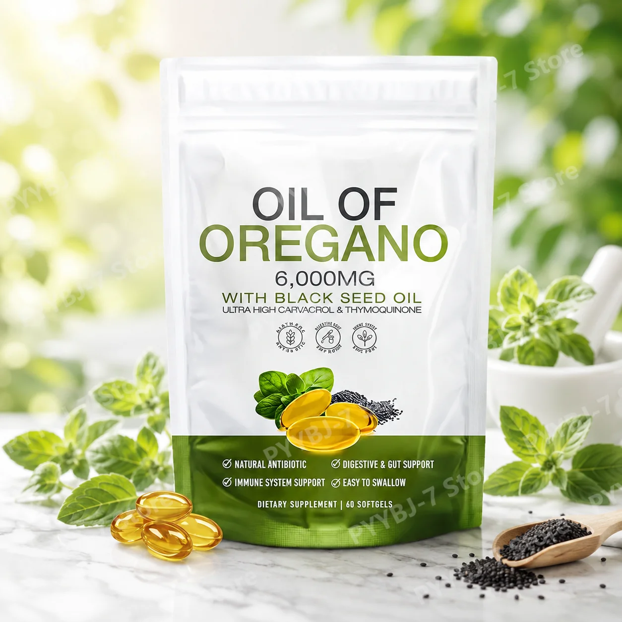 Oregano Oil with Black Seed Oil Softgels Carvacrol Thymoquinone Herbal Wellness Supplement Capsules for Immune Digestive Support