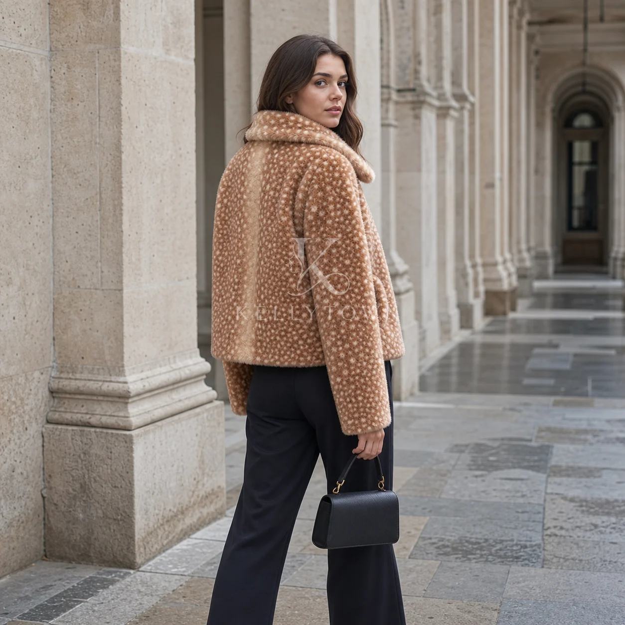 2026 Winter New Fashion Fawn Spot Pattern Fluffy Fur Coat Women High Street Luxury Fur Collar Faux Fur Jacket Female Overcoats