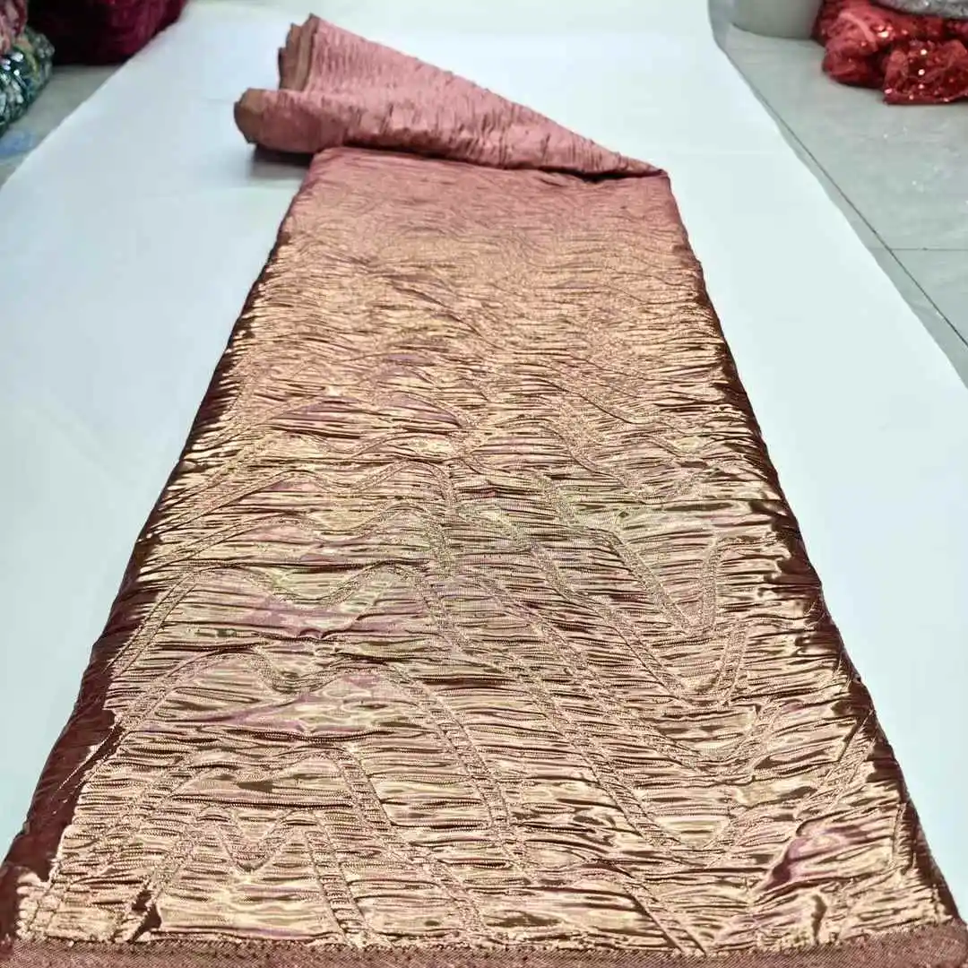 Brocade Lace Fabric Nigerian High Quality 2025 African Jacquard Lace Fabric Elegant Sewing For Women Party Dresses,5Yards