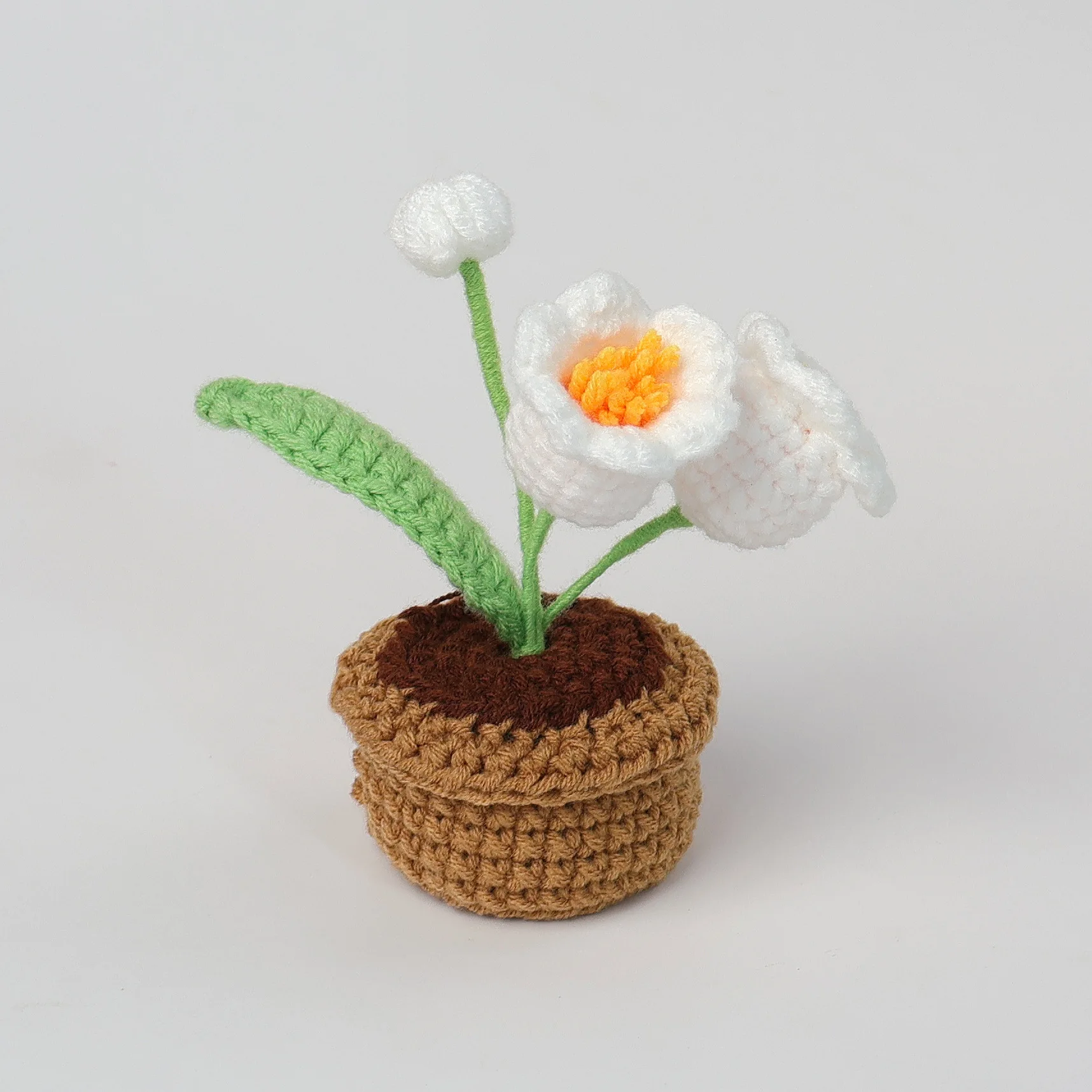 Gehäkelter Orchideentopf, Mini Handgemachte Blume, Gestrickte Maiglöckchen, Desktop- und Autodekoration, Geschenk – Detail 5