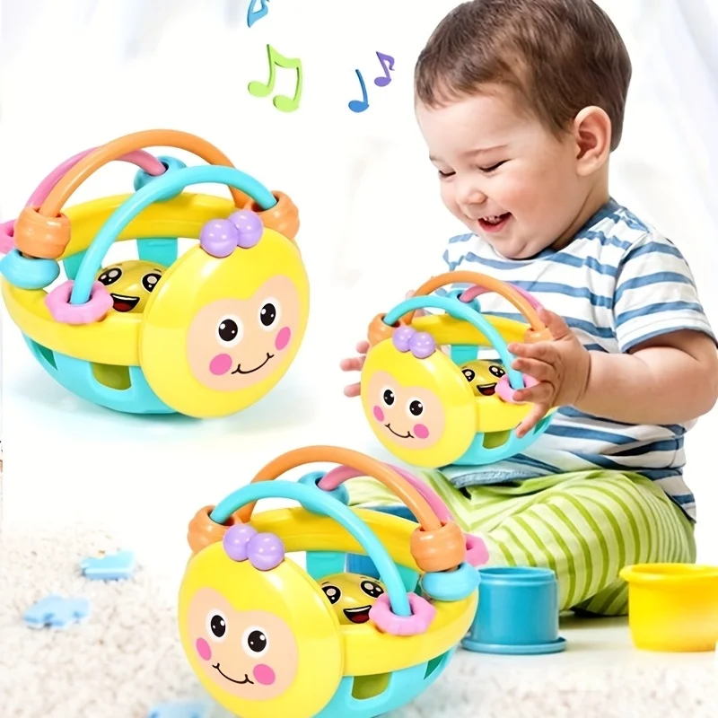 Sensory Bell Ball and Teething Ball Toys for 0-1 Year Olds, Can Be Scratched and Bitten and Gripped, Baby Hand Rattles Bed Bells