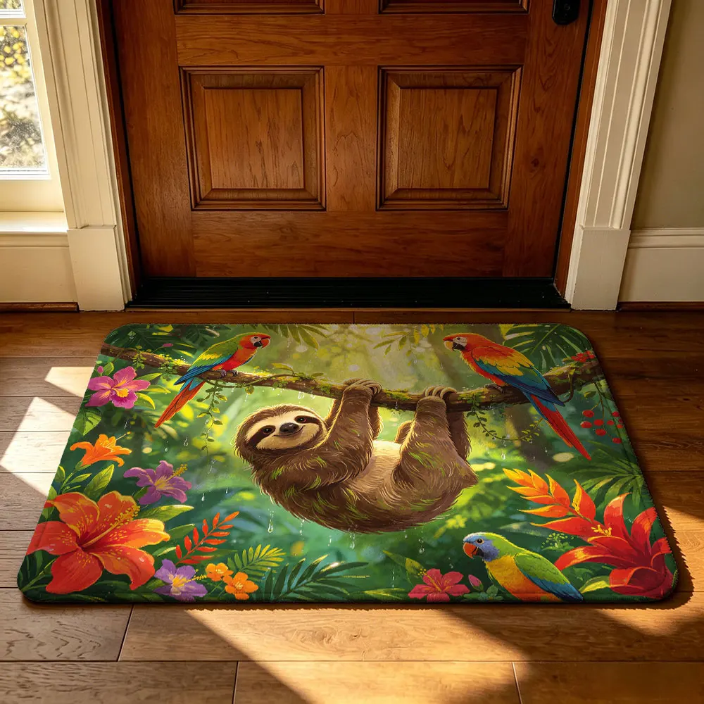 Tropical Sloth Parrot Doormat Non-slip Washable Entrance Rug Indoor Outdoor Home Decor Floor Mat