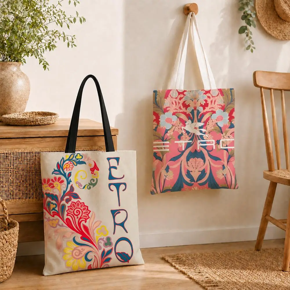 Brand E-ETRO Storage Bags Reusable Fashion Aesthetic Unique Shopping Bag Large Capacity Canvas Tote Bag