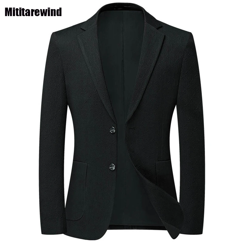 

Fall Winter Suit Jacket for Men Brand Business Casual Blazer Slim Jacquard Stretch Black Formal Suit for Men Korean Fashion Coat