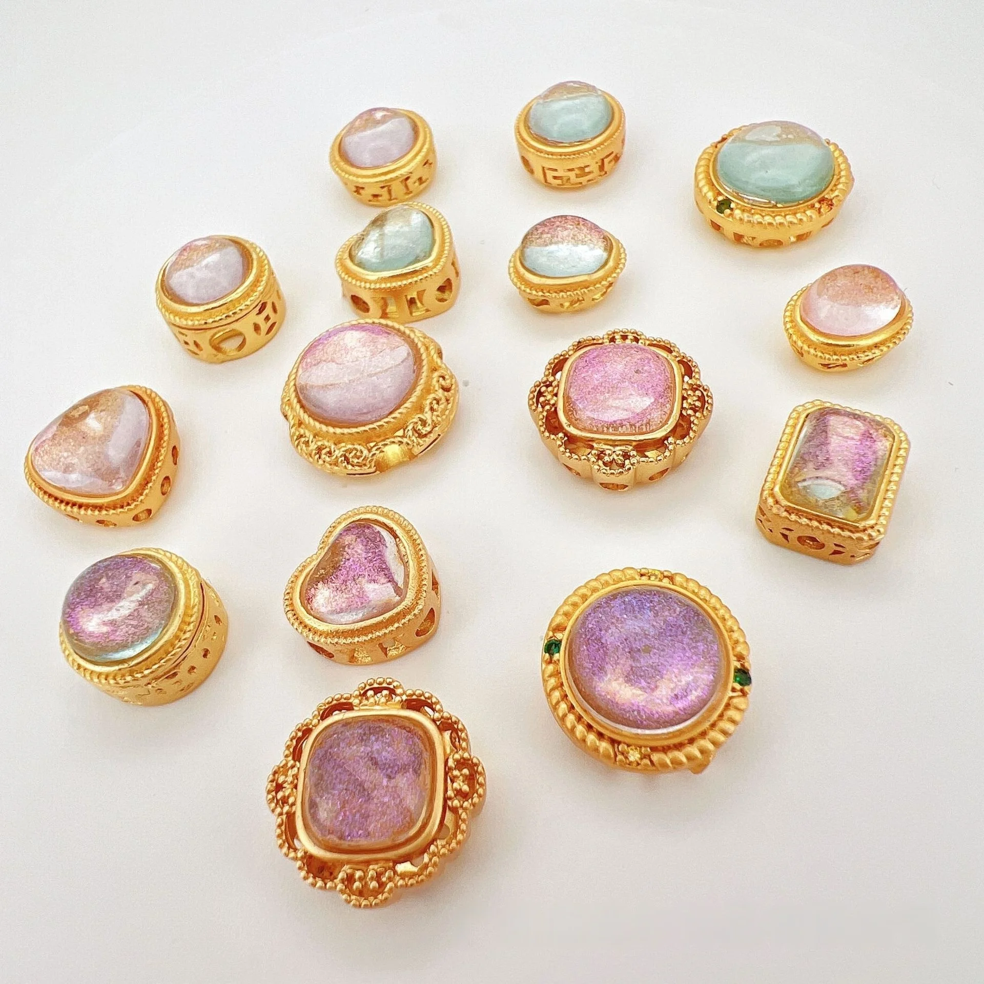 7 Pieces Copper Gold Inlaid Starry Blue Purple Sand Gold Spacer Beads DIY Bracelet Necklace Jewelry Bead Making Accessories