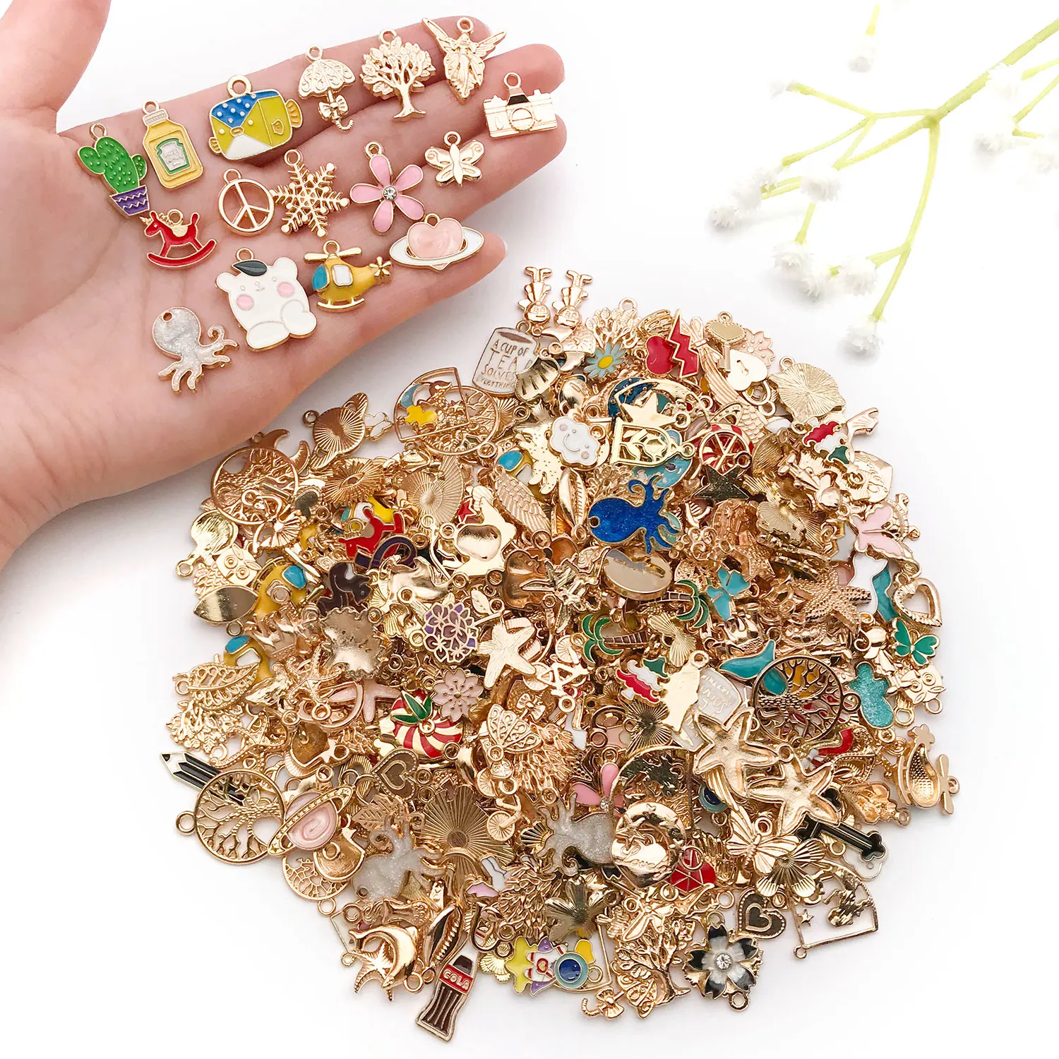 20/30/100pcs Assorted KC Gold Enamel Charm Mix - Bulk DIY Jewelry Making Supplies for Necklaces, Bracelets & Earrings