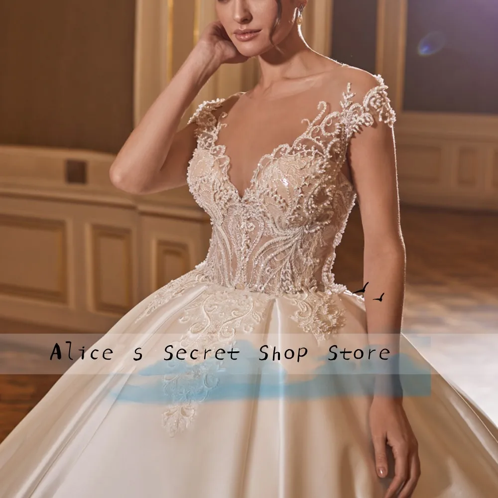 Luxury  Wedding Dresses  sweetheart Off The Shoulder Back With Beaded Applique Satin Exquisite Appliques Robe Bespoke Wedding