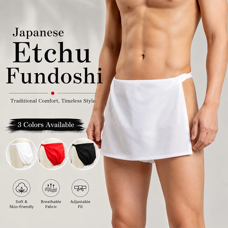Traditional Japanese Etchu Fundoshi Cotton Men's Loincloth Underwear Comfortable Breathable T Style Design Undershorts