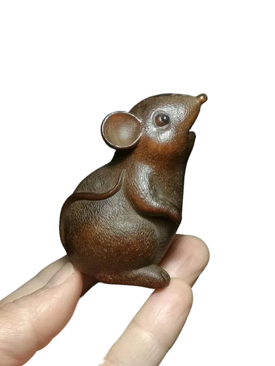 Chinese Boxwood Hand Carved Clever Mouse Figure Statue Netsuke Decoration Collection Gift