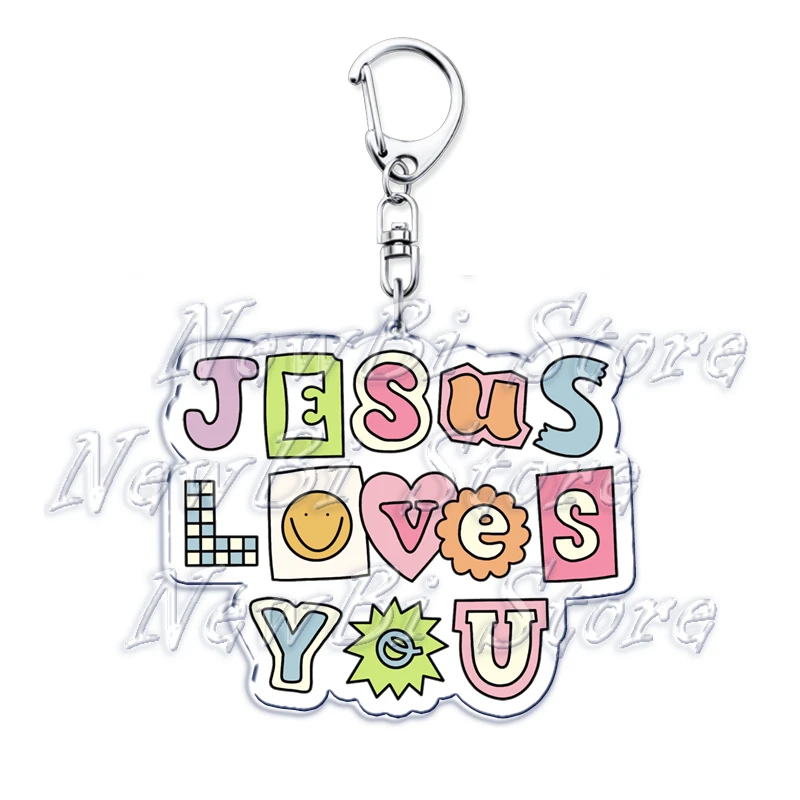 Y2k Aesthetic Journaling Keychains Scrapbook Jesus Loves You Keyring for Accessories Bag Pendant Key Chain Jewelry Friends Gifts