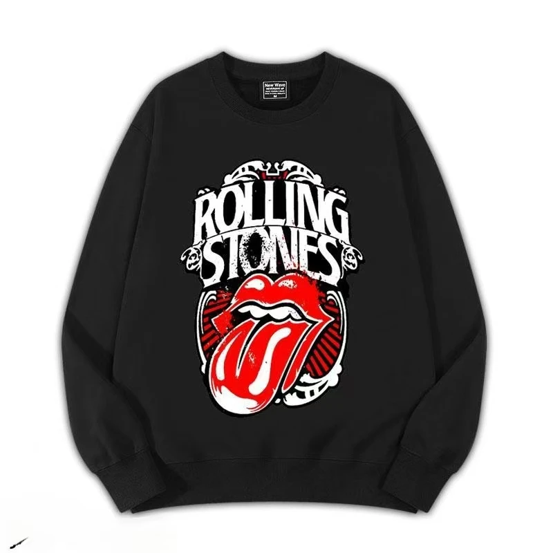 American Retro Rolling Stones Punk Rock Clothes Thin Pullover Crewneck Hoodie Men and Women Loose Couple Fashion