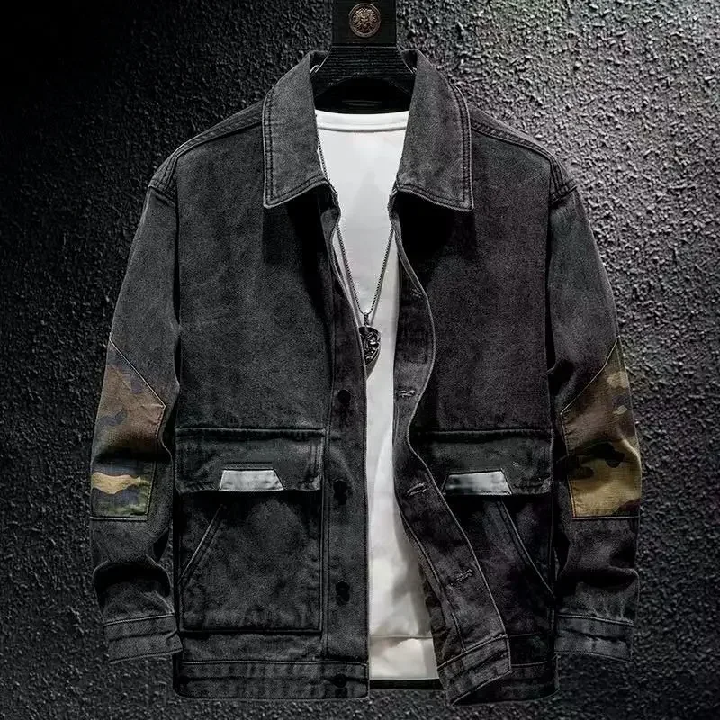 Patchwork Denim Jacket Men Jean Jacket Streetwear Hip Hop Loose Coats Men Clothing Spring Autumn Oversized Outerwear Korean Tops