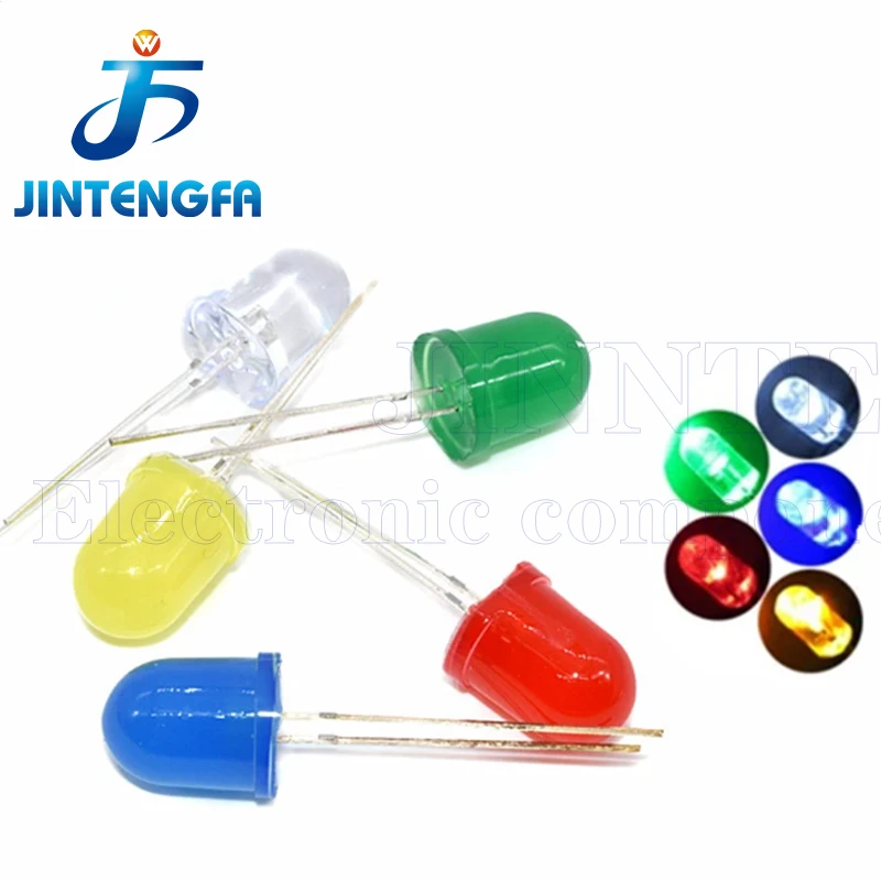 

20PCS 10MM LED Diode Red Blue Emerald Green Yellow Orange White Light Emitting Diode High Brightness Round Head Transparent F10