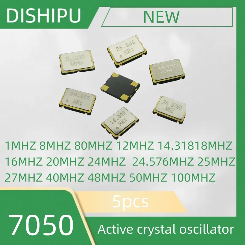 5PCS 7050 Active crystal oscillator 1MHZ 8MHZ 80MHZ 12MHZ 14.31818MHZ 16MHZ 20MHZ 24MHZ 24.576MHZ 25MHZ 27MHZ 40MHZ 48MHZ 50MHZ