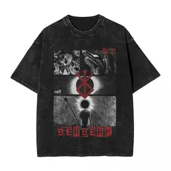 Washed T Shirts B-Berserk Guts Anime Hip Hop T-Shirts Oversize Swordsman Japanese Manga Streetwear Cotton Tops Tees Men Women