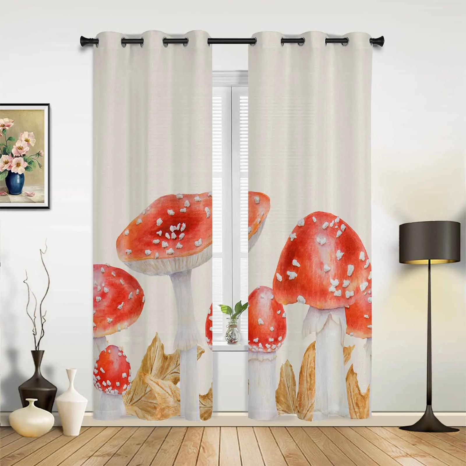 Vintage Mushrooms Ferns Leaves Autumn Modern Panels Hall Curtains for Living Room Bedroom Window Curtains Hotel Drapes