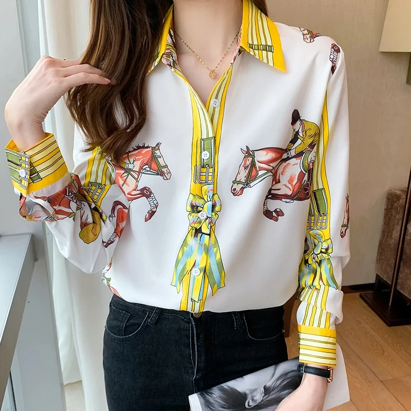 

New chic France style Women's Blouses elegant ladies print shirts Spring Autumn Long Sleeve Shirts Tops Blusas Mujer