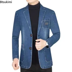 New 2026 Men's Spring Autumn Denim Suit Jacket Suit Collar Jeans Jacket High-end Coat Trend Single West Men Casual  Men Clothing