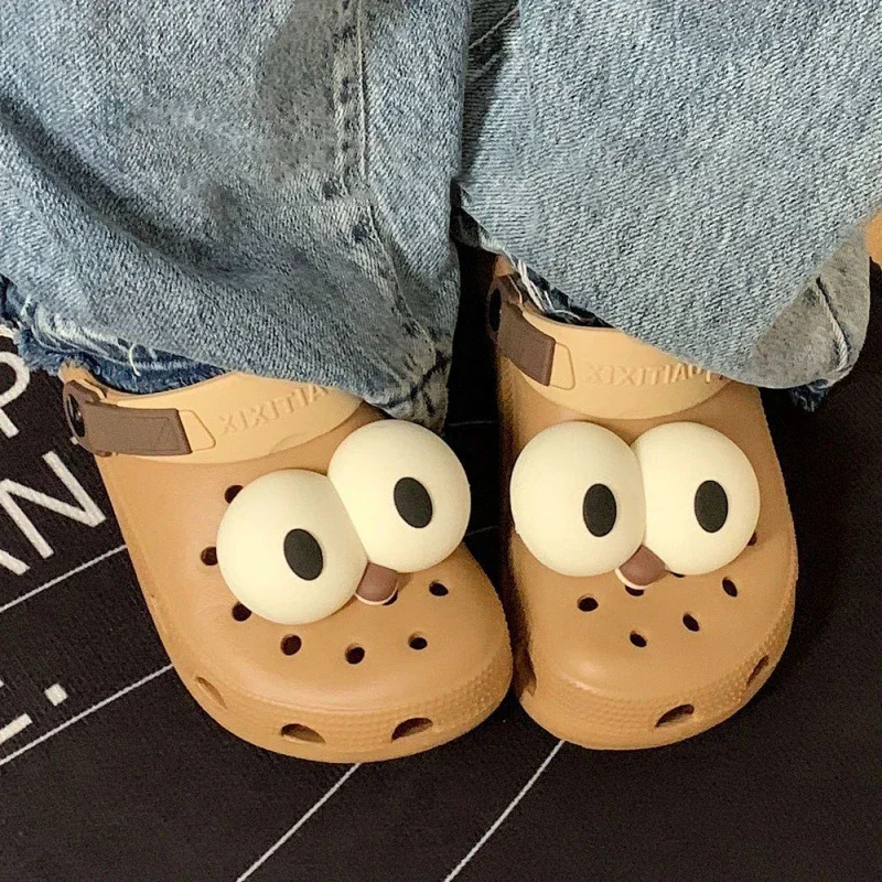 2Pcs Garden Shoes Anime Accessories Button Cartoon Cute Funny Big Eyes Decoration Shoes Button Big Eyes Shoes Flower Button Set