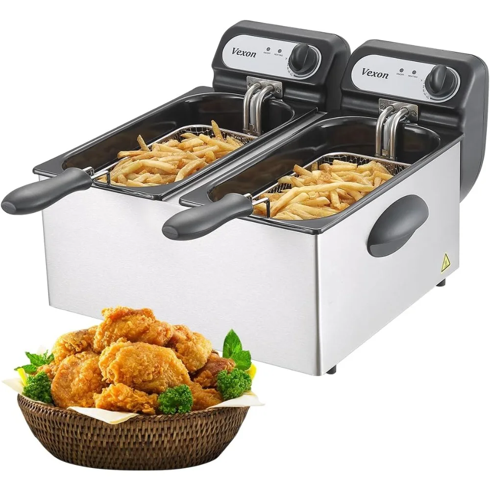 3000W Commercial Electric Deep Fryer With Baskets & Lids 2x3L Stainless Steel Double Deep Fryer Small Deep Fryer With Basket