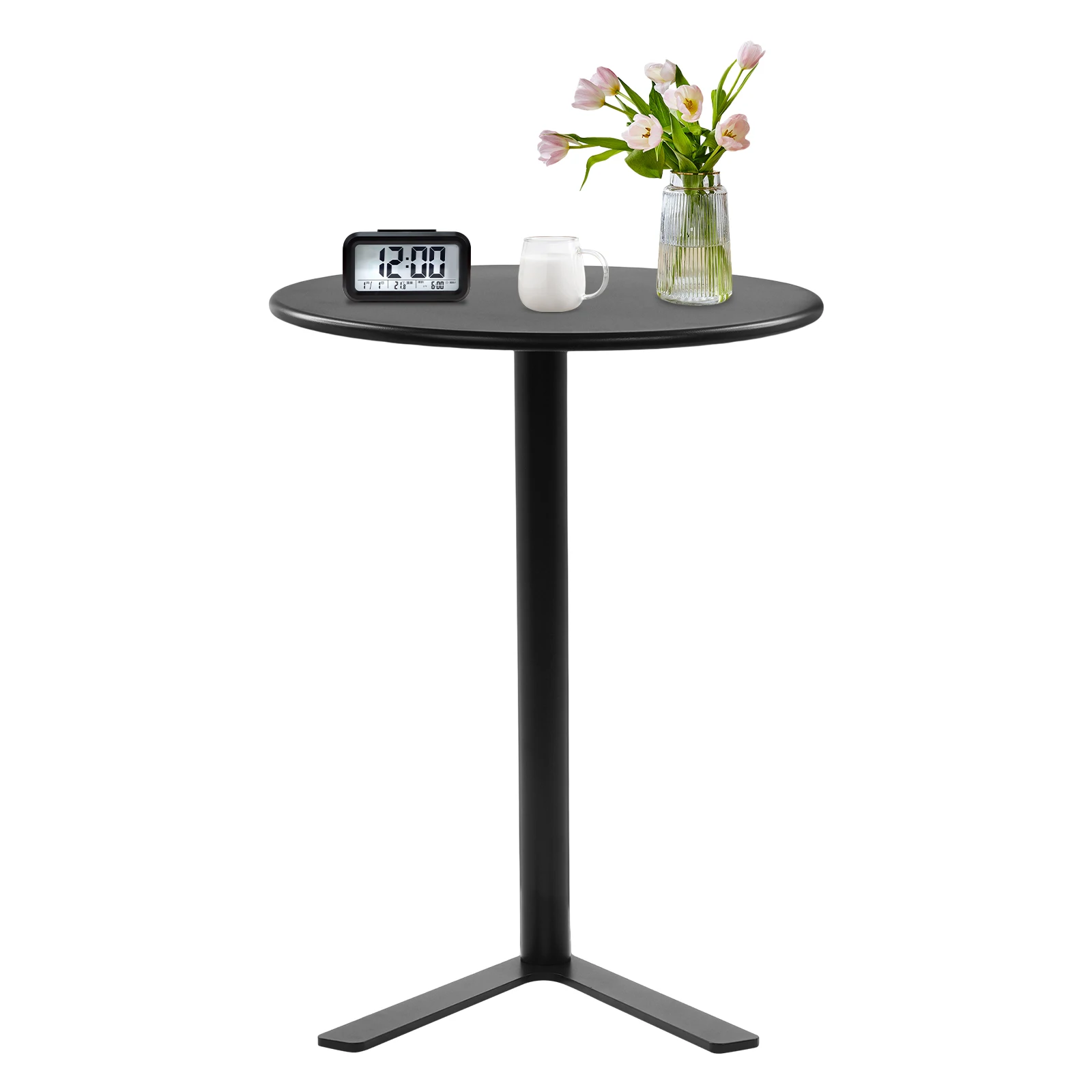 Y-shaped Base Black Frosted Round Side Table Iron Frosted 40kg Load Anti-slip Pad Base 48cm Top 69cm Height Iron End Table Modern Floor Standing Sofa Accent Table For Living Room Bedroom