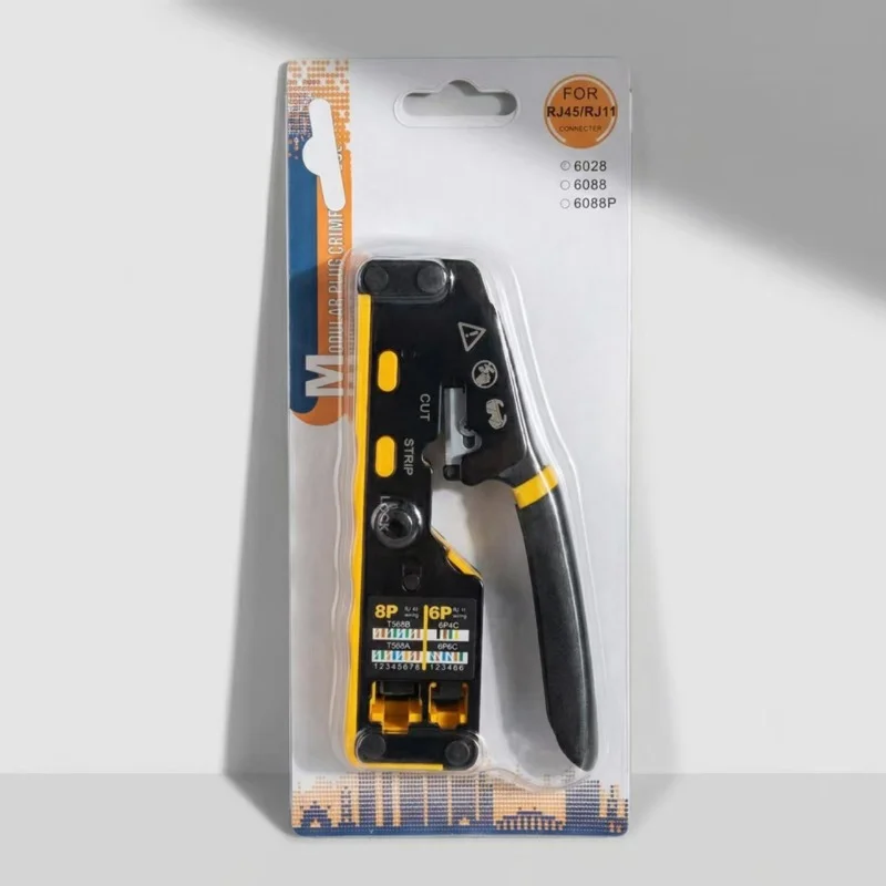 

For Cat5 Cat5e Cat6 8P8C Connector, All-in-one Ethernet Crimper RJ45 Crimp Tool Kit Pass Through Cat6 Crimping Tool