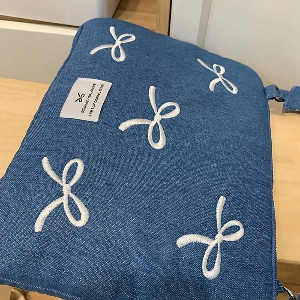 Modern Fashion Computer Bag Bowknot Embroidered 14 Inches Laptop Bag Shockproof Soft Tablet Carring Case Daily Commute