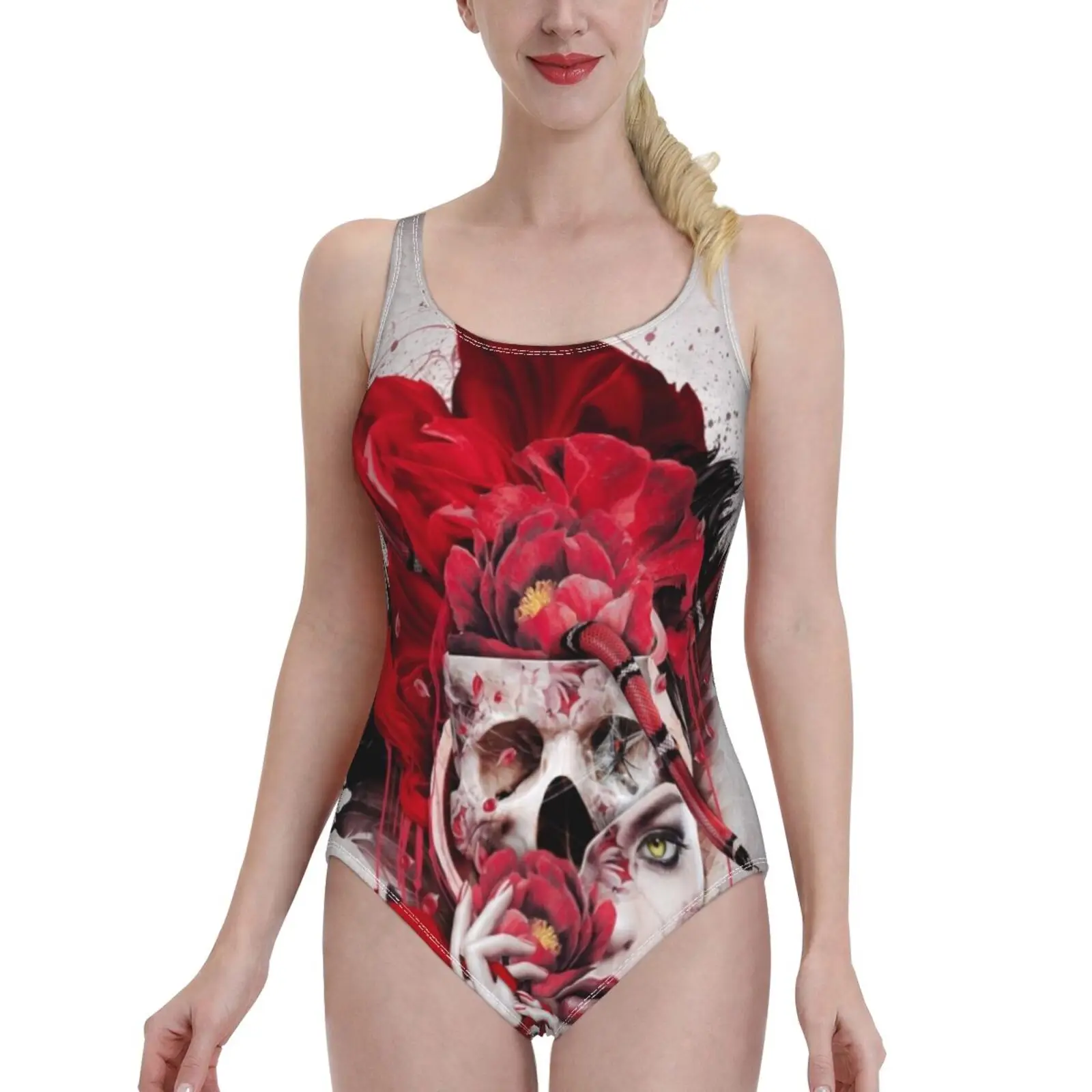 

Цельный купальник с ядовитыми цветами, женский сексуальный Монокини, купальные костюмы, новая пляжная одежда для девочек, купальник с черепом, животными, Женская Змея, красная