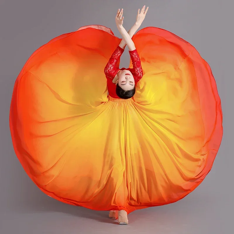 Nieuwe vloeiende lange Spaanse gradiënt buikdansrok voor vrouwen 720 graden zonrok klassieke dansvoorstelling kostuum
