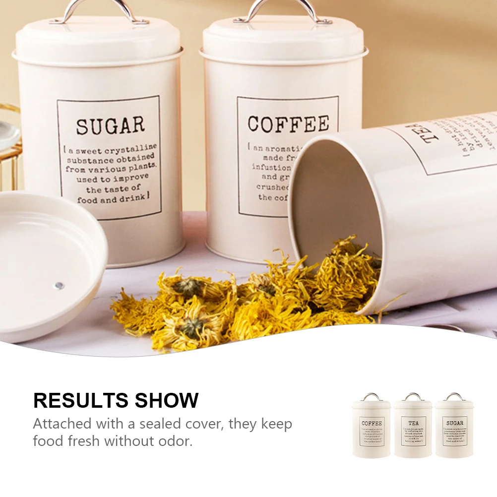 

3Pcs Storage Jars Kitchen Nordic Style Airtight Containers for Tea Coffee Beans Sugar Metal Cans Dry Food Organization