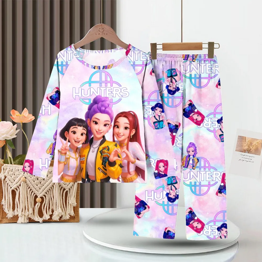 Girls Pajamas Sets 3 4 5 6 7 8 9 10 11 12 Years Cute Long Sleeve Pink Autumn Winter Kids Pyjamas Children Sleeping Clothes Pants